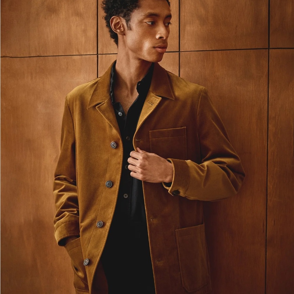 Todd Snyder Italian Velvet Tailored Chore Coat in Brass (Sz Small)